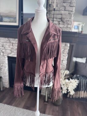 NEW Wonens Medium Fringed Moto Jacket - Brown